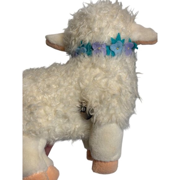 VTG Applause Stuffed Plush Lamb Floral Collar 8" Cream Wool-Texture Soft Toy - Picture 6 of 6